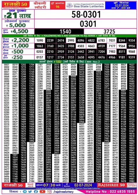 Rajshree 50 Mangal Weekly lottery result, 7:30 pm, 28.05.2024.